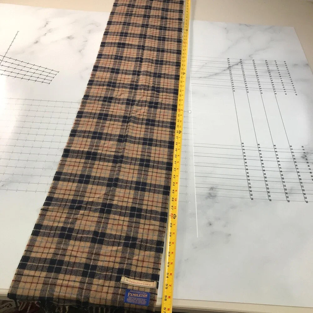 Pendleton Check Scarf Mens One Size Brown Plaid Wool Fringe Winter USA